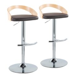 Grotto - Contemporary Adjustable Barstool With Swivel With Rounded T Footrest (Set of 2) - Chrome / Natural / Brown