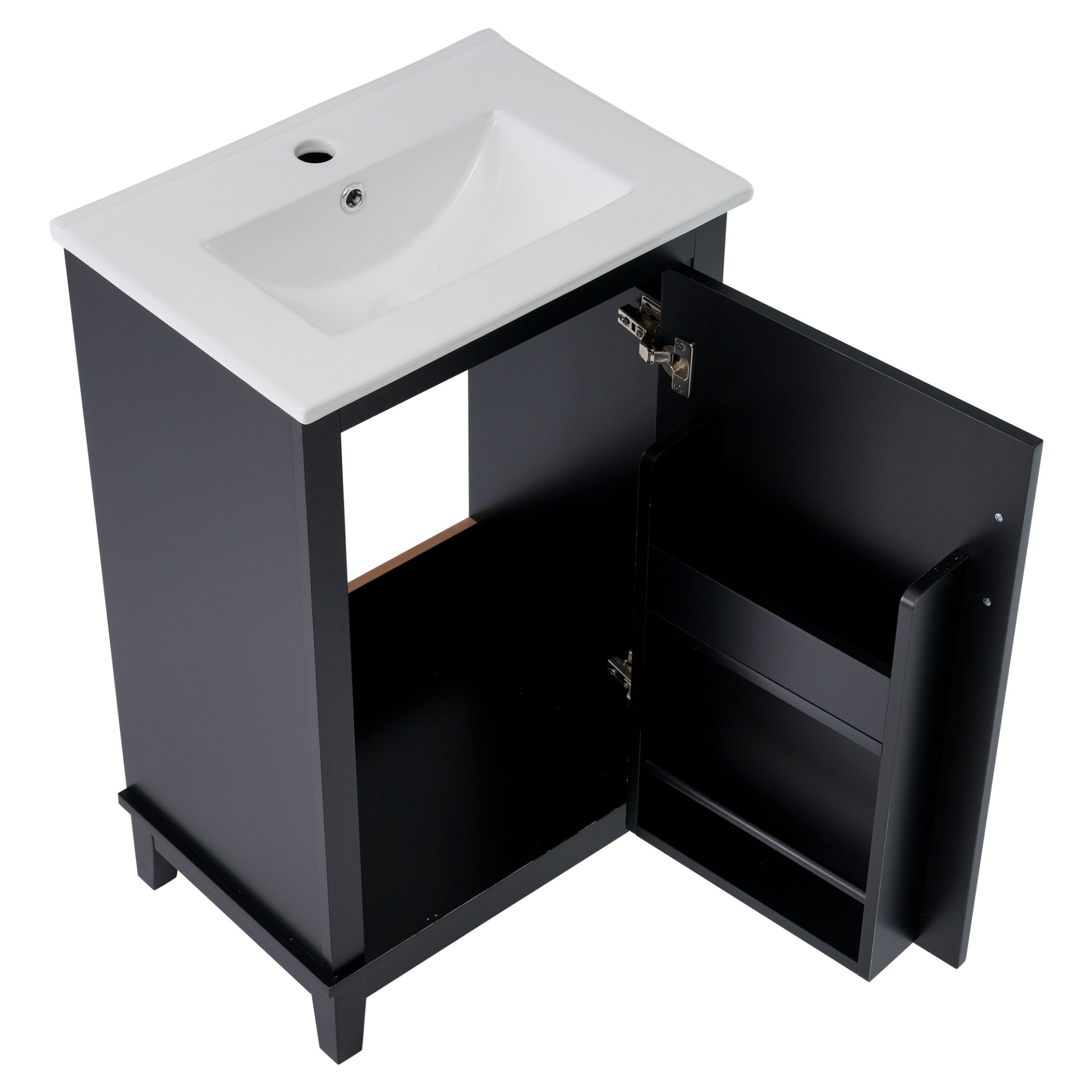Modern Small Bathroom Vanity Cabinet With Ceramic Basin, Ample Storage, 1 Soft Close Door - Black - Image 13