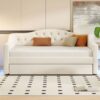 Full Long Size Daybed With LED Belt And Trundle - Beige - Image 5