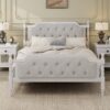 Full Size Traditional Style Solid Bed Frame With Upholstered Tufted Headboard, No Box Spring Needed - Antique White - Image 5