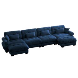 Modern Velvet U Shaped Sectional Sofa Cloud Couch & Movable Ottomans - Blue