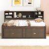 Full Size Daybed With 2 Bedside Cabinets, Upper Shelves And 4 Drawers - Antique Brown - Image 15