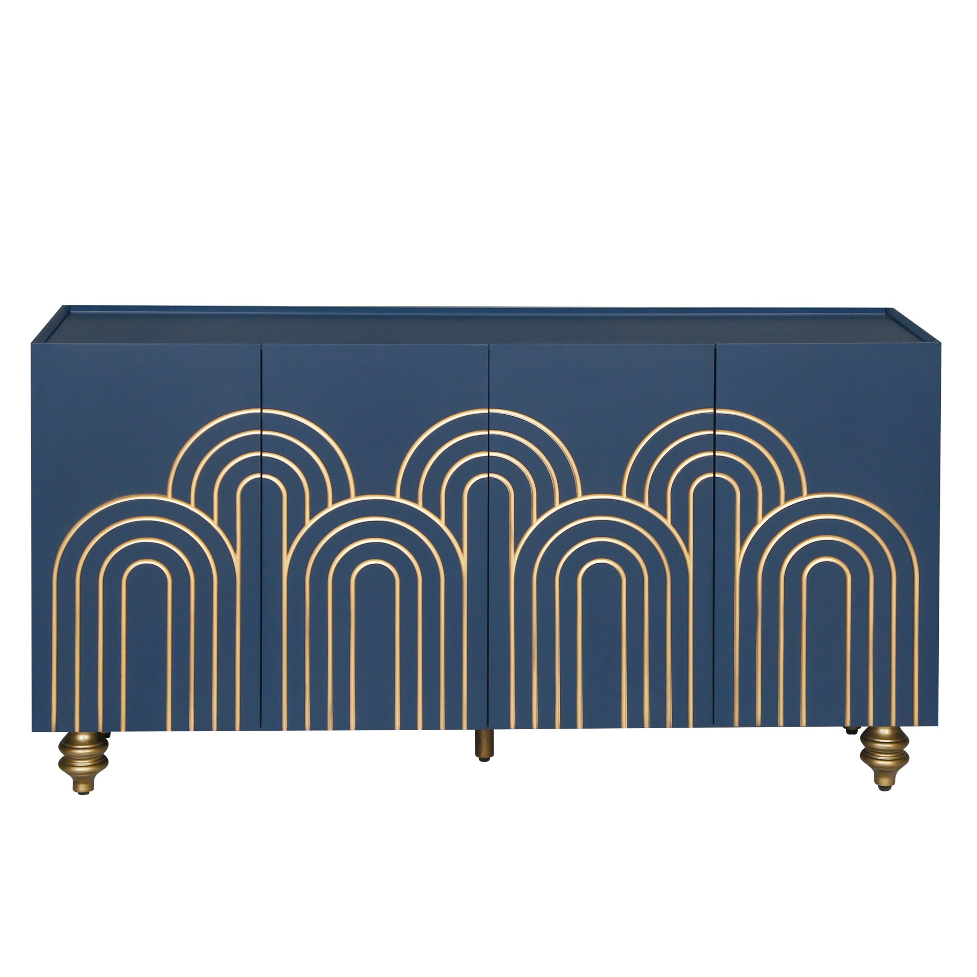 Modern Fluted Sideboard Buffet With Adjustable Shelves, Curve Element With Strict Lines - Navy Blue - Image 10
