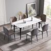 63" Modern Artificial Stone White Curved Black Metal Leg Dining Table, 6 People - White - Image 2