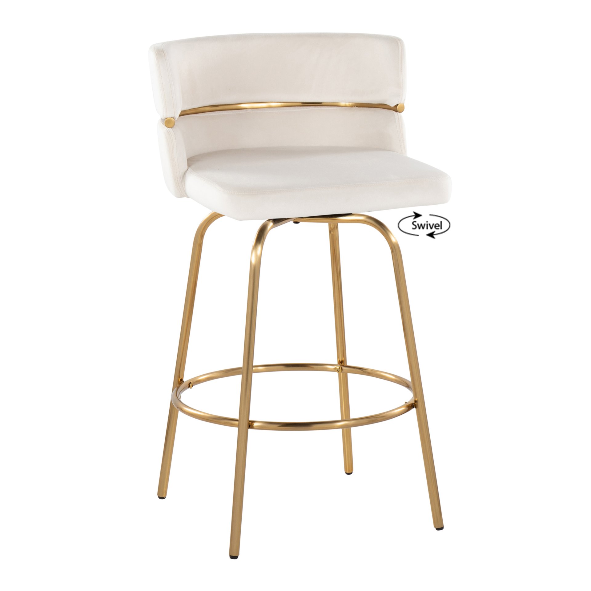 Cinch - Glam / Art Deco Fixed Height Counter Stool With Swivel With Round Footrest (Set of 2) - Gold / Cream - Image 2