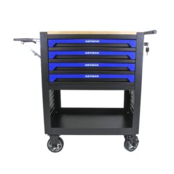 4 Drawers Multifunctional Tool Cart With Wheels And Wooden Top - Black / Blue