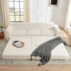 Modern Minimalist L Shape Modular Sectional Sofa Corduroy Couch Unfolds Into Bed - Beige - Image 8