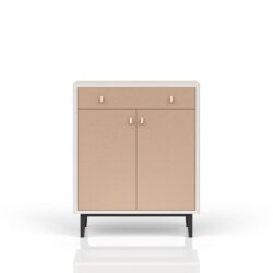 Contemporary Bar Cabinet With Large Storage - White / Pecan