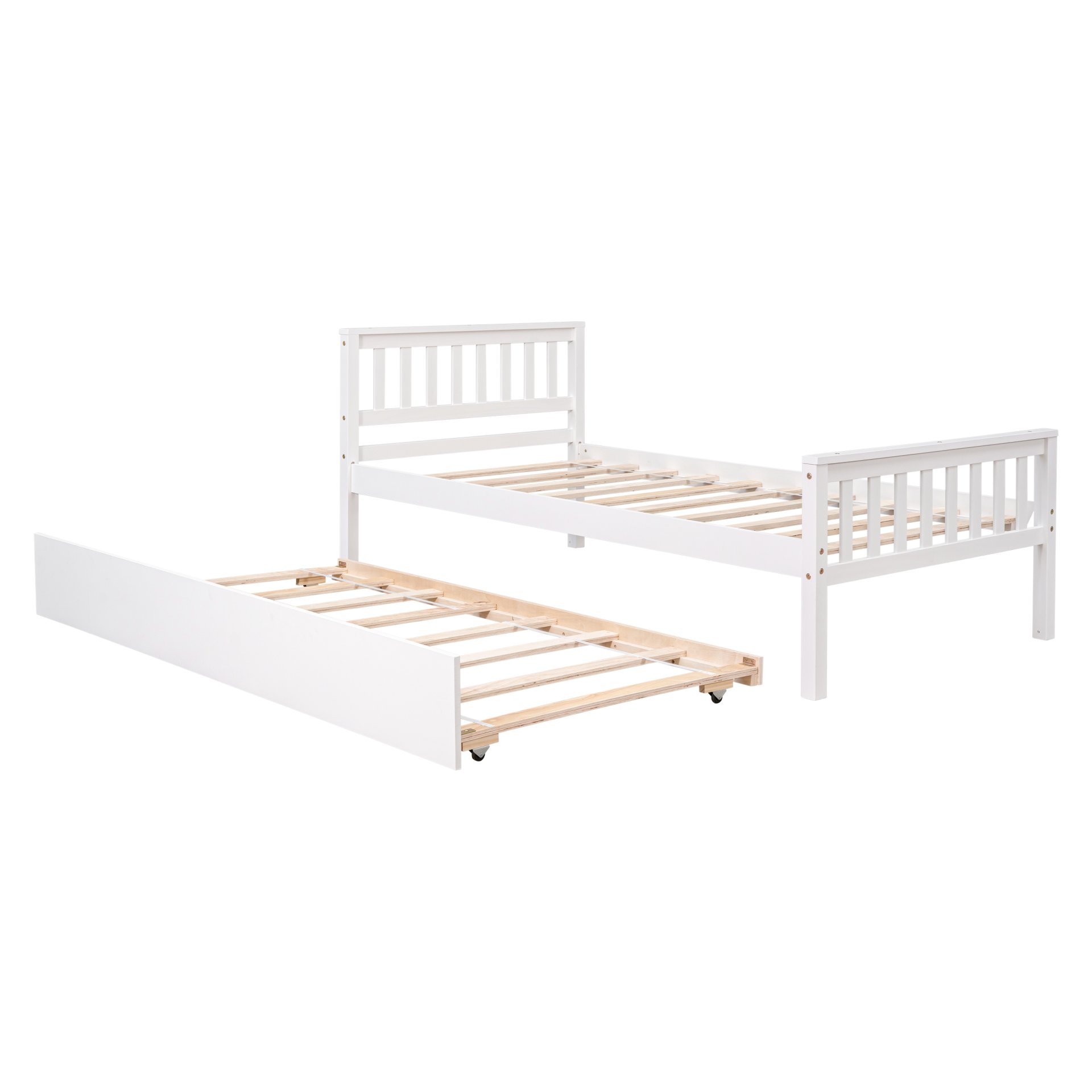 Twin Bed With Trundle, Platform Bed Frame With Headboard And Footboard, For Bedroom Small Living Space, No Box Spring Needed - White - Image 12