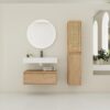 Contemporary Wall Mounted Bathroom Vanity With Resin Sink And 2 Side Cabinet - Imitative Oak - Image 2