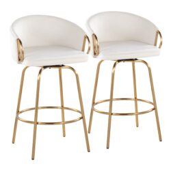Claire - Contemporary / Glam Counter Stool With Swivel With Round Footrest (Set of 2) - Cream