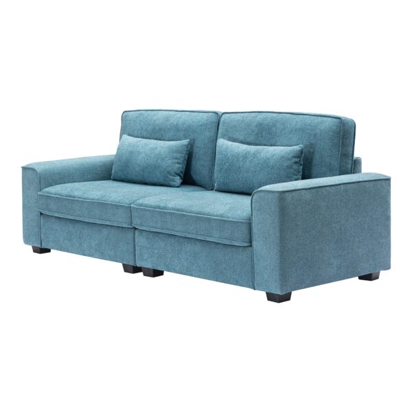 Modern Fabric Sofa With Plush Cushions, Sleek Arm Design, Sturdy Solid Wood Frame - Blue