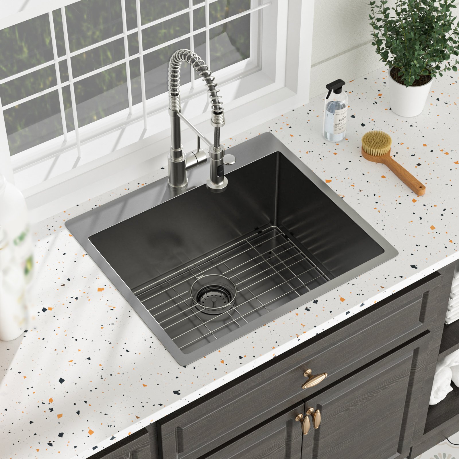 Laundry Sink Drop In, Single Bowl Above Counter Utility Sink With Deep Basin And Soundproof Coating - Gunmetal Black - Image 4