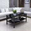 Glass Lift Top Coffee Table, Modern Simple 2-Layer Tempered Glass Coffee Table For Living Room - Black - Image 6