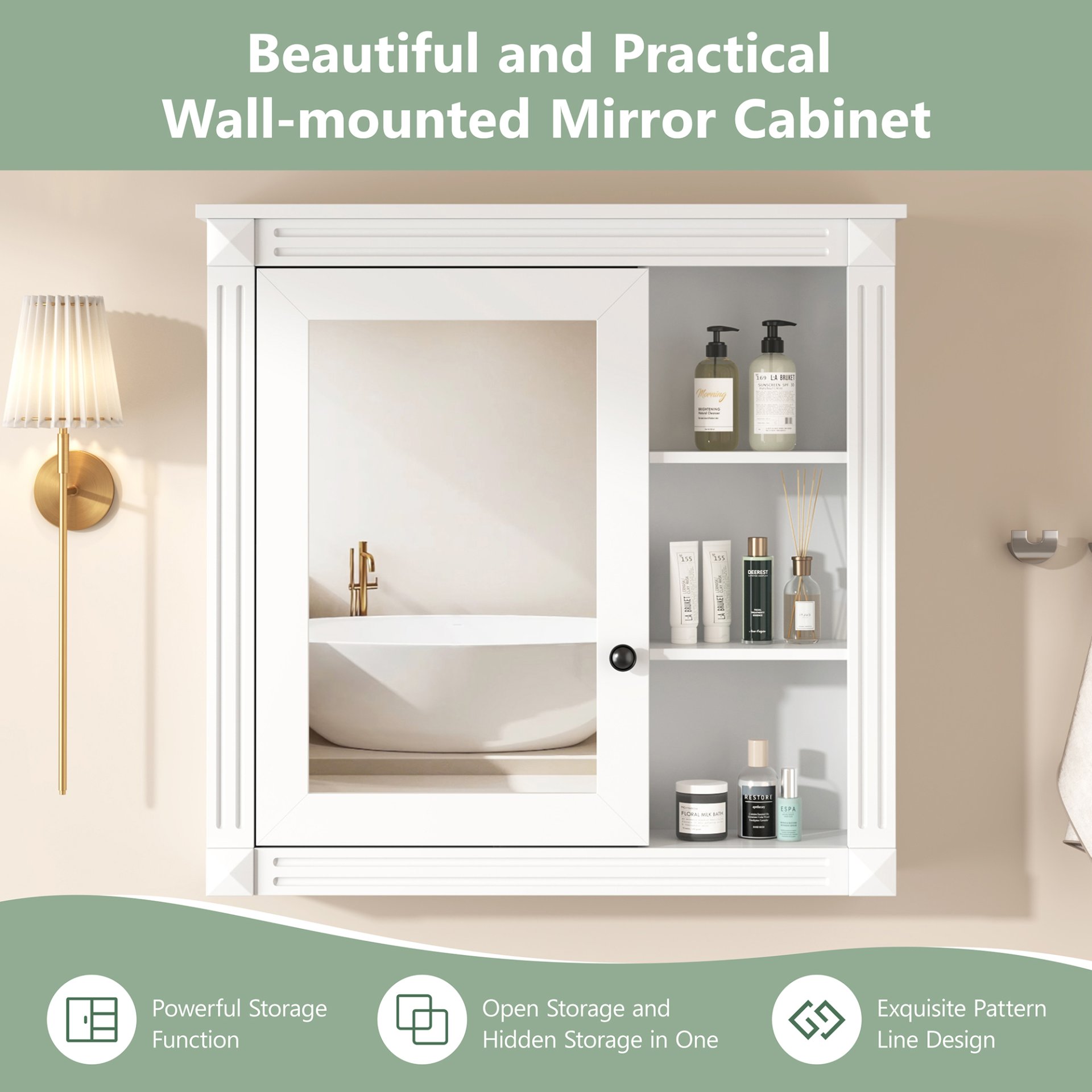 Bathroom Medicine Cabinet With Mirror, Wall Mounted Mirror Cabinet With Storage Organizer, Over The Toilet Storage White Storage Cabinet For Bathroom - White - Image 5
