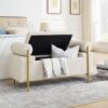 Elegant Upholstered Linen Storage Bench With Cylindrical Arms And Iron Legs - Beige - Image 4