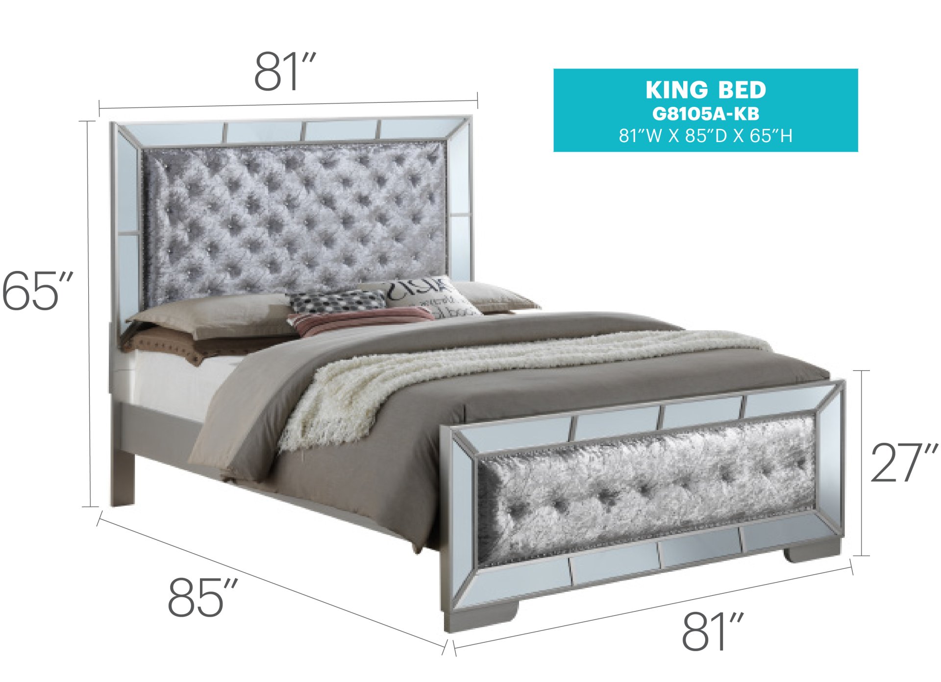 King Bed Modern - Silver Champagne - Image 6
