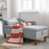 Chaise Lounge Indoor, Velvet Lounge Chair For Bedroom With Storage & Pillow, Modern Upholstered Rolled Arm Chase Lounge For Sleeping With Nailhead Trim For Living Room Bedroom Office - Gray - Image 5