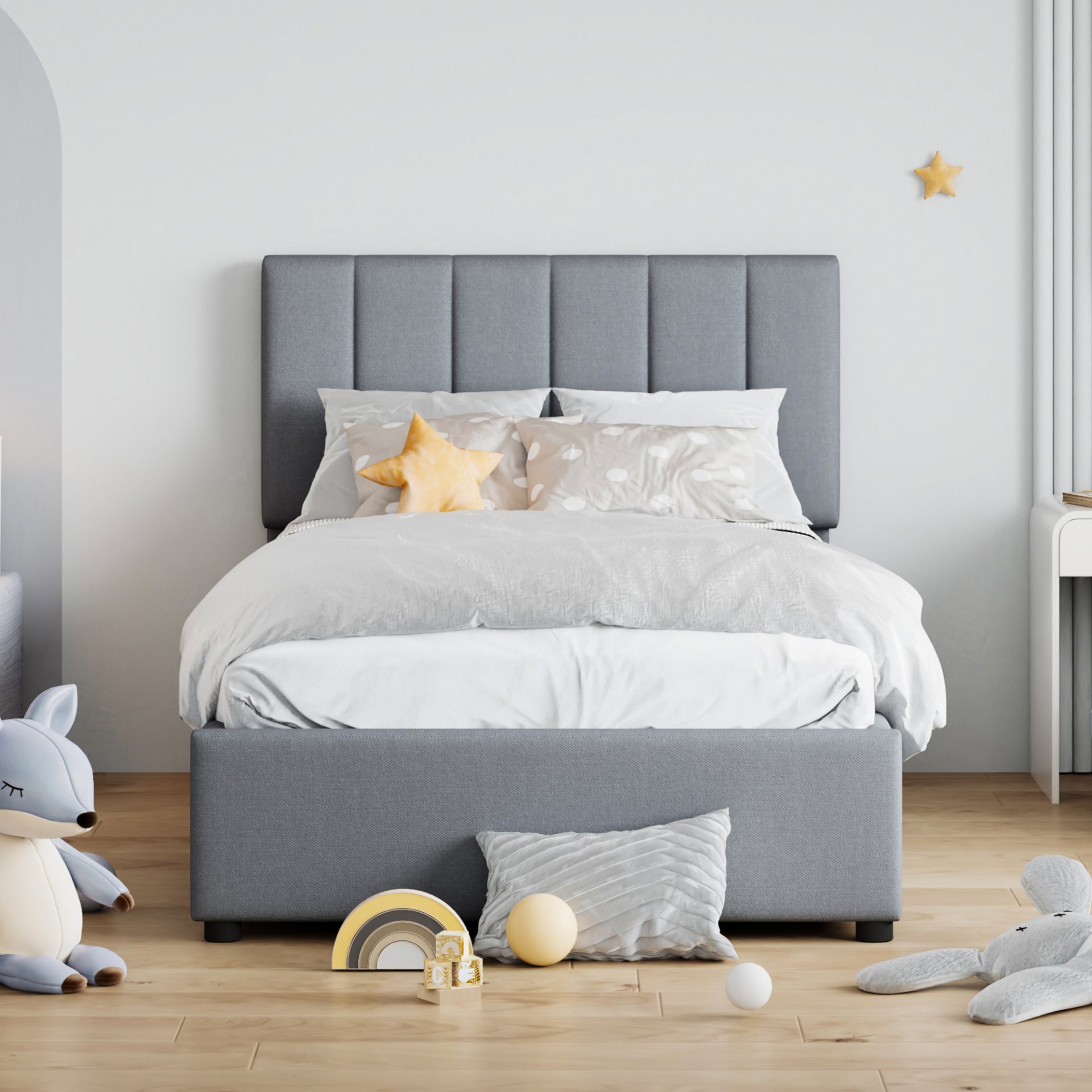 Twin Size Upholstered Platform Bed With A Hydraulic Storage System - Gray - Image 2