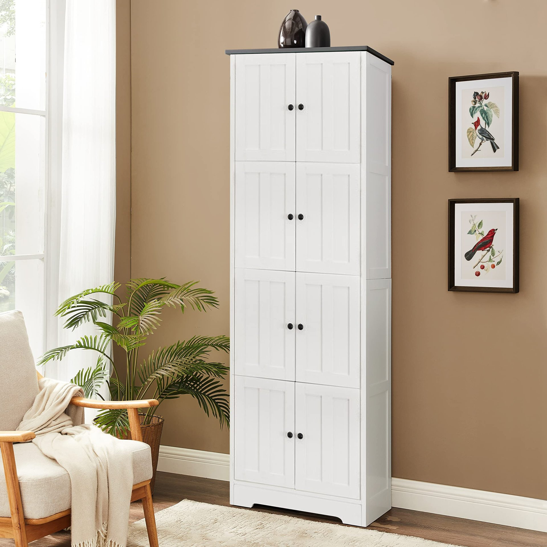 Tall Storage Cabinet With 8 Doors And 4 Shelves, Wall Storage Cabinet For Living Room, Kitchen, Office, Bedroom, Bathroom - White - Image 5