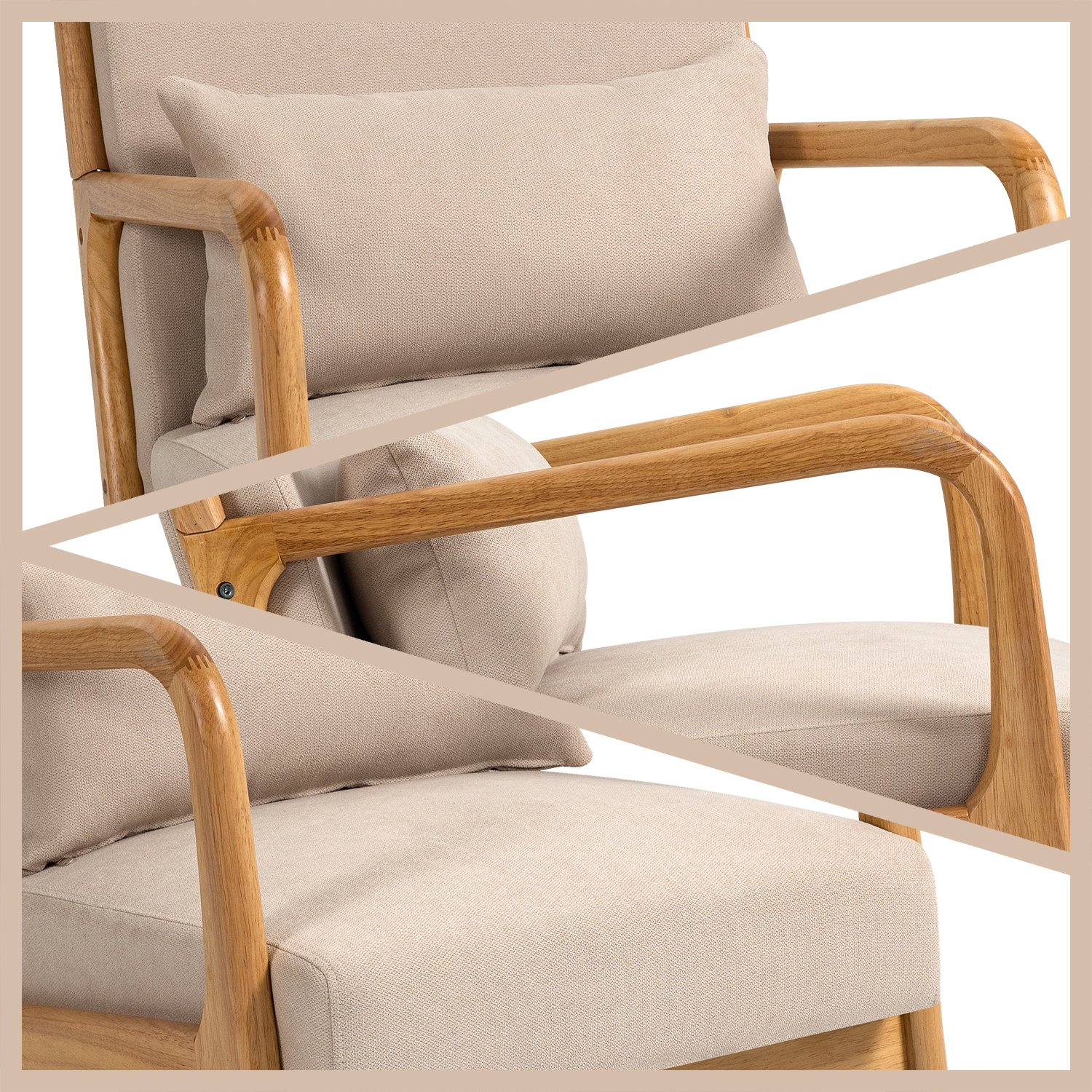 Leisure Chair With Solid Wood Armrest And Feet, Mid-Century Modern Accent Sofa, 1 Seat - Beige - Image 6