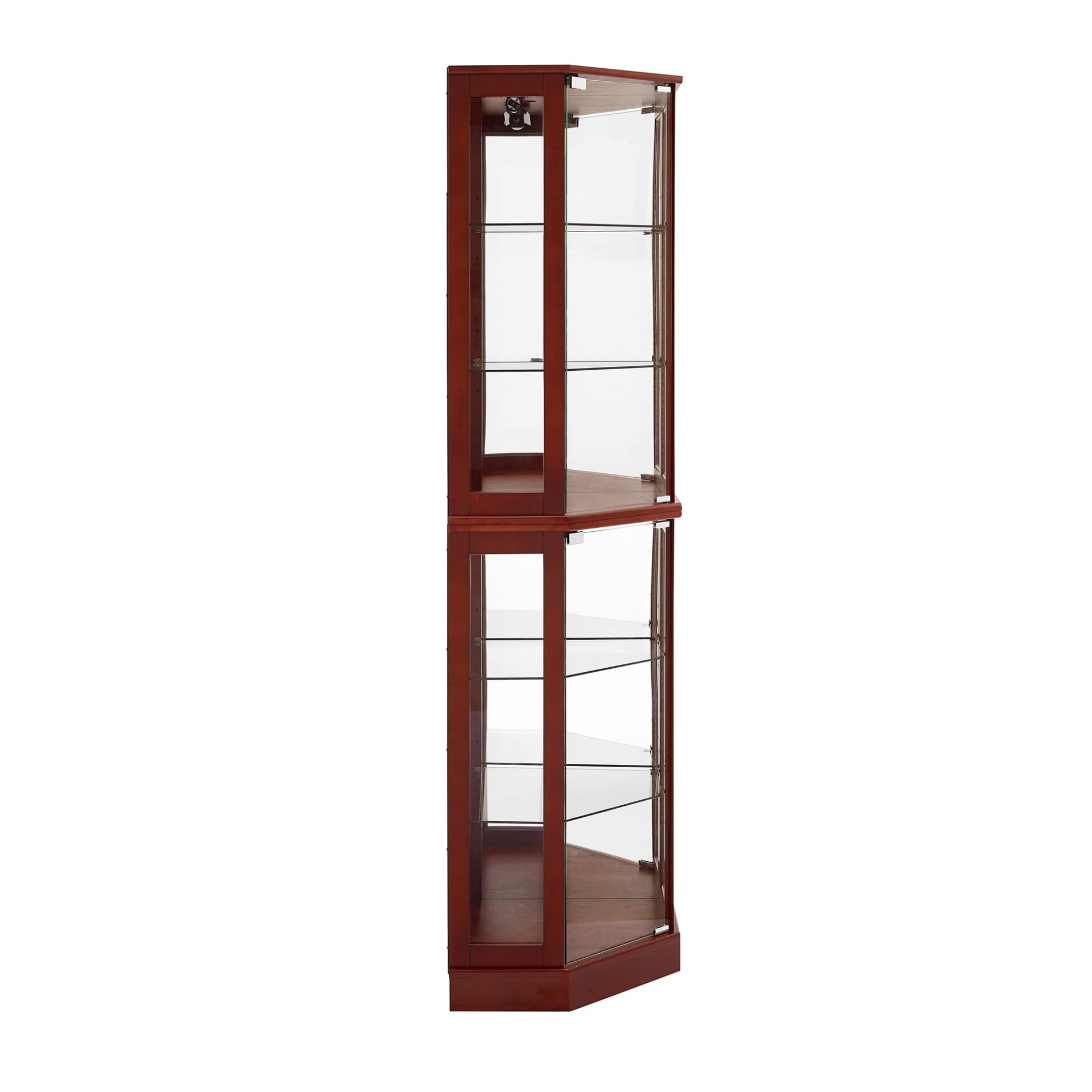 6 Shelf Corner Curio Display Cabinet With Lights, Mirrors And Adjustable Shelves (E26 Light Bulb Not Included) - Cherry - Image 9