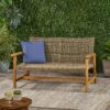 Outdoor Rattan Loveseat With Wooden Legs - Brown - Image 8