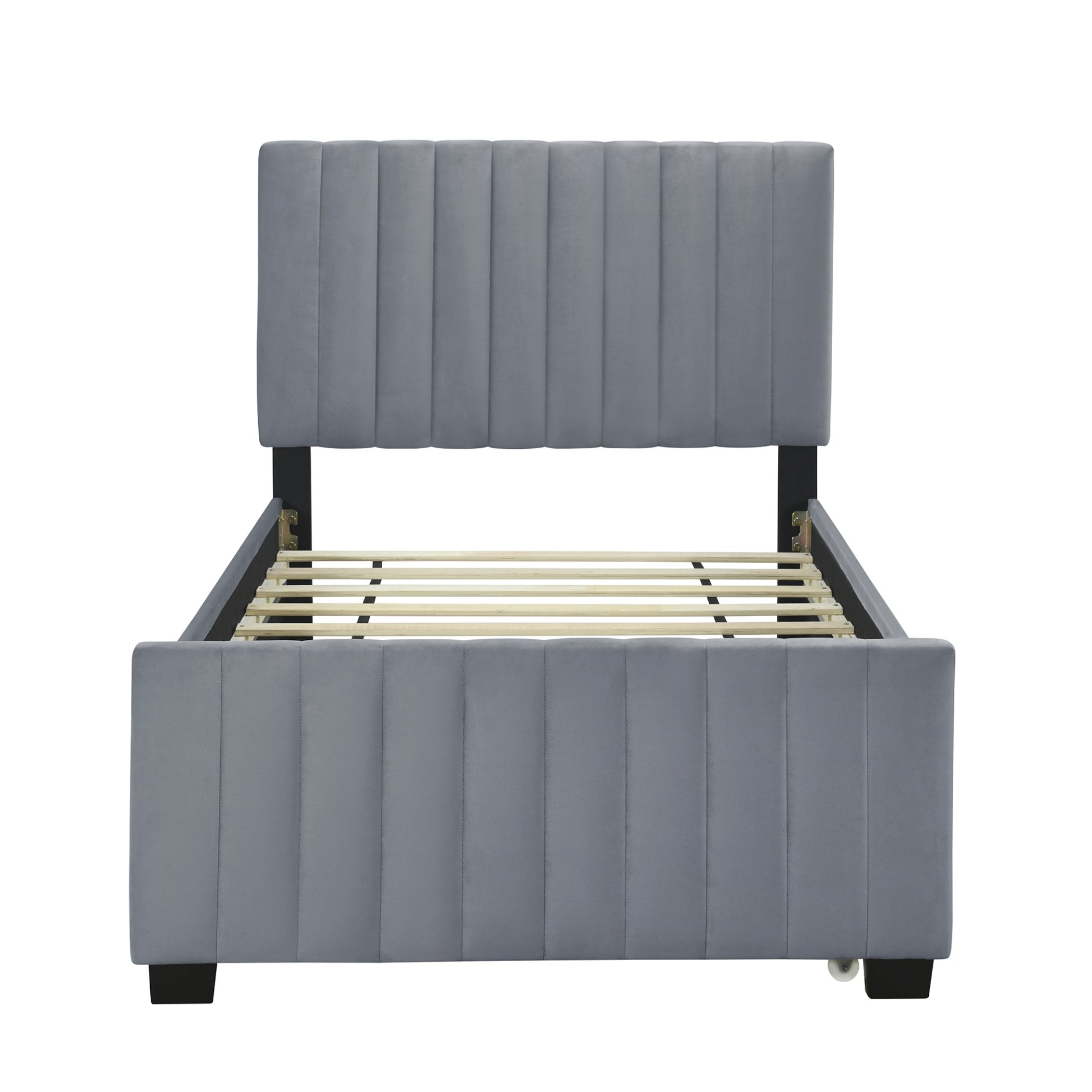 Twin Size Upholstered Platform Bed With Twin Size Trundle - Gray - Image 6