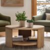 Modern Minimalist Round Coffee Table With Shelf Storage - Natural - Image 2