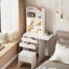 Contemporary Small Space Vanity Table Set With Adjustable Lighted Mirror And Storage Chair - White - Image 4