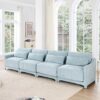 Four Seater Chenille Sofa With Lumbar Pillow Ergonomic Design Frame - Sky Blue - Image 19