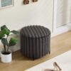 Upholstered Round Pouf Ottoman Foot Rest With Black Metal Legs - Charcoal - Image 5