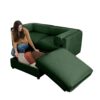 Modern Chenille 2 Seater Sofa With Ottoman Storage Cylindrical Backrest And Armrests - Green - Image 9