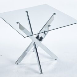 Dining Table With Cross Metal Leg And Tempered Glass, Modern Space Saving Kitchen Table For Living Room Legs, Square Table - Chrome