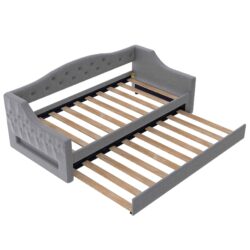 Twin Long Size Daybed With LED Belt And Trundle - Gray