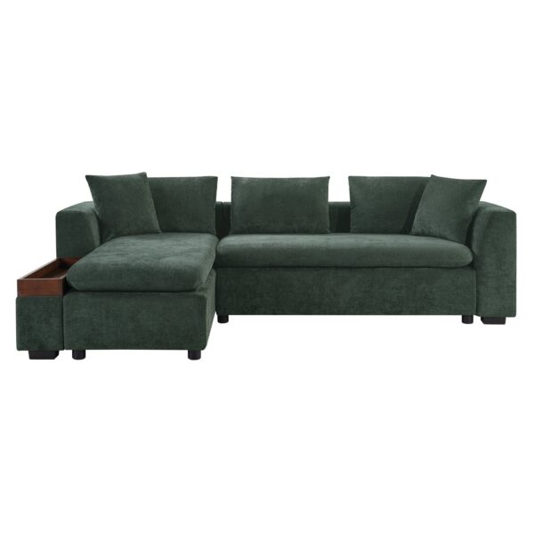 Elegant Chenille L Shaped Sofa With Wooden Storage Compartment - Green