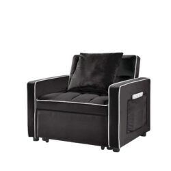 Modern Velvet 3 In 1 Sofa Bed Chair Adjustable Recliner - Black
