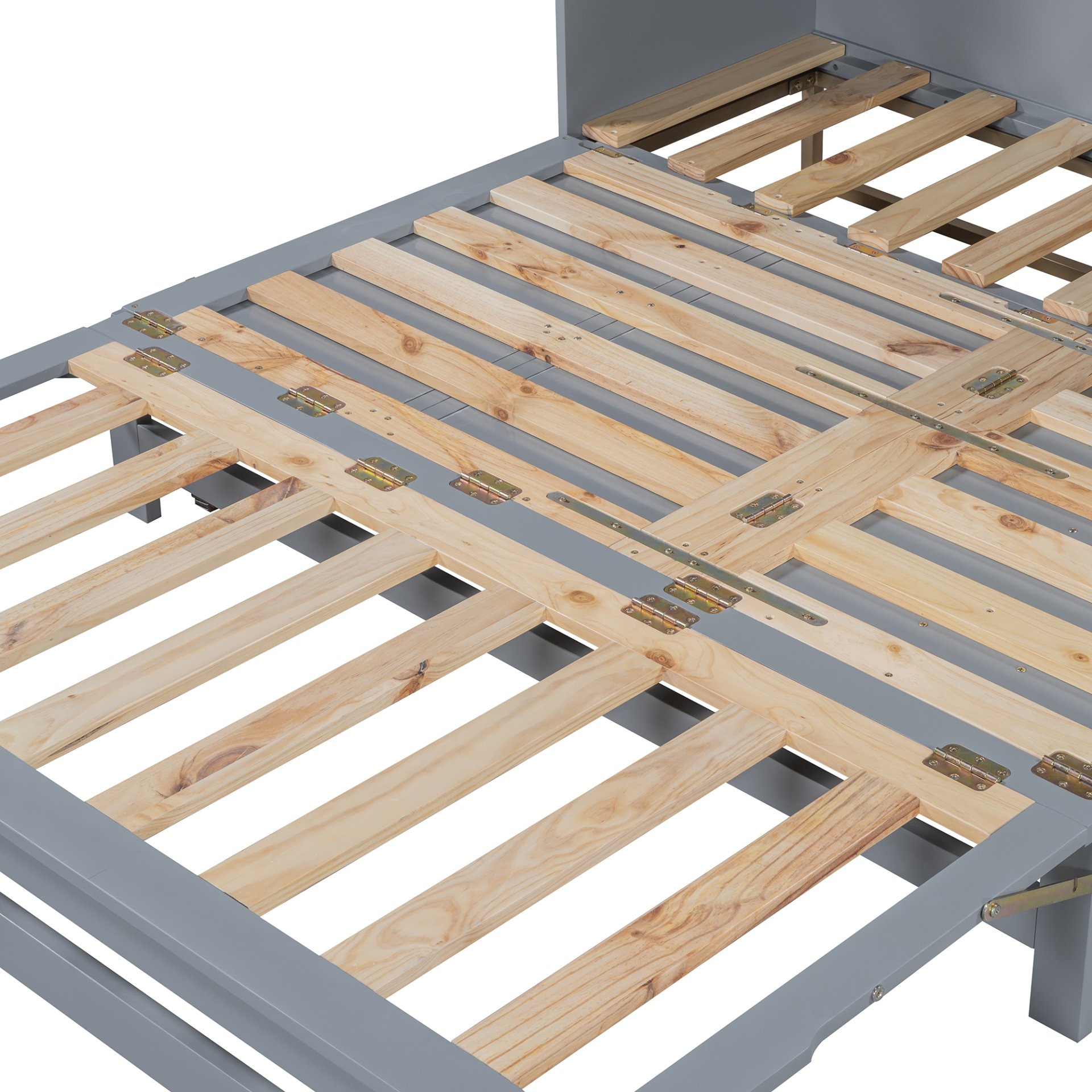 Queen Murphy Bed With Frosted Glass Doors Design, Fake Drawers, Metal Legs - Gray - Image 18