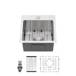 Stainless Steel Drop In Kitchen Sink 15" Topmount 16 Gauge - Gunmetal Black