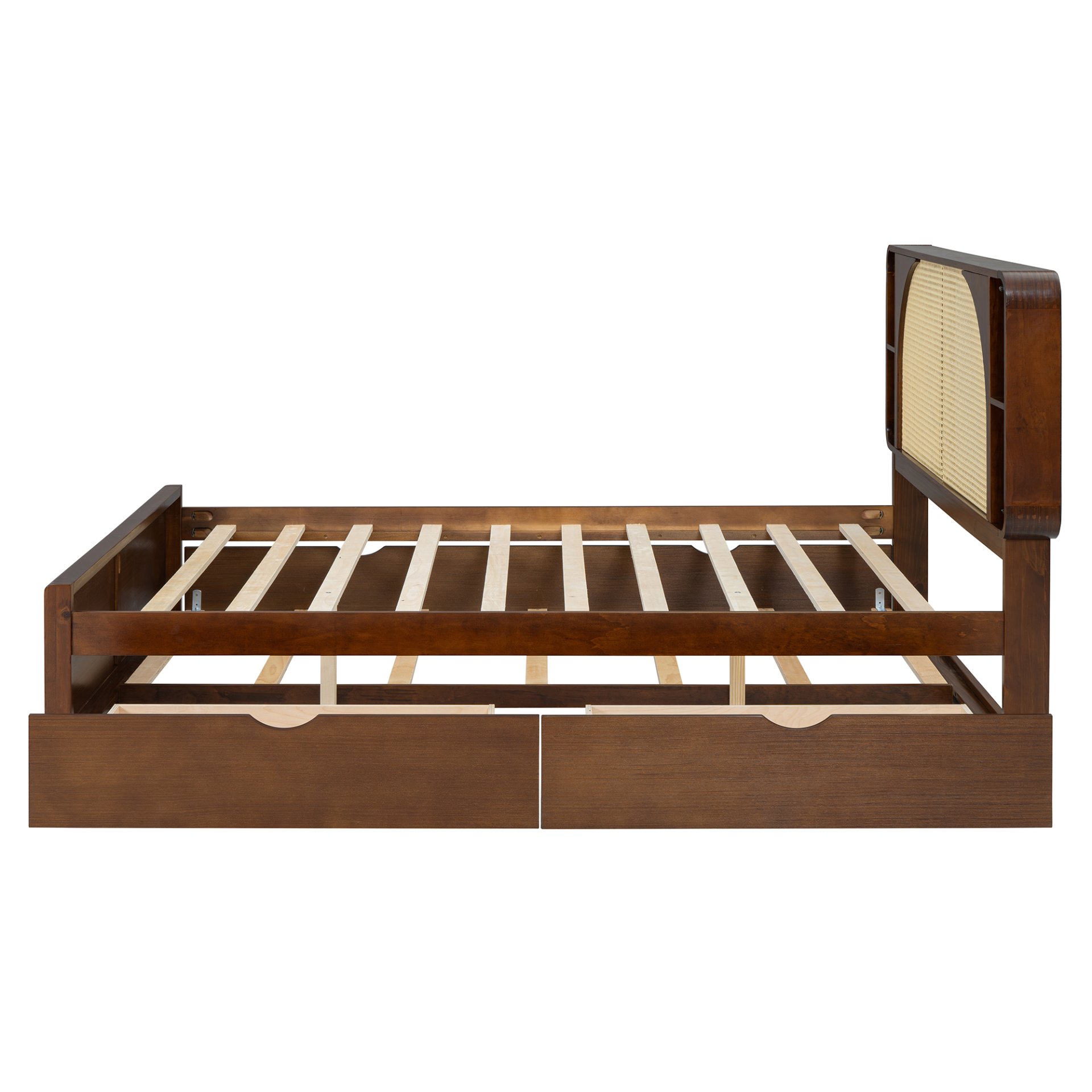 Queen Size Headboard Bed With 2 Drawers And Trundle Walnut - Image 6