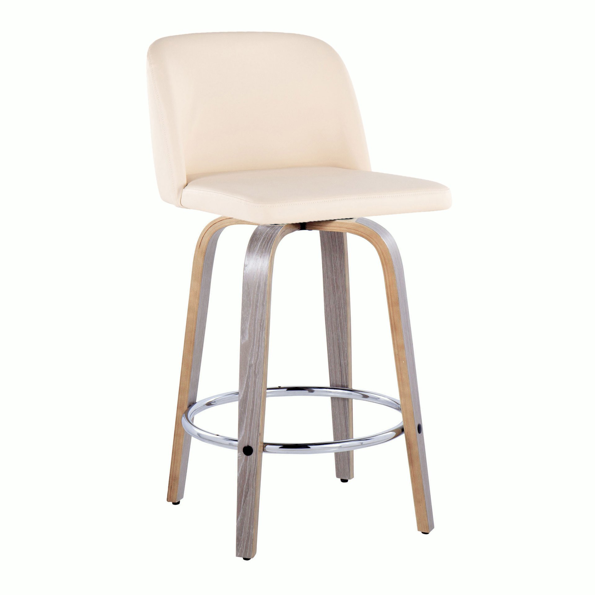 Toriano - Contemporary Fixed Height Counter Stool With Swivel With Round Footrest (Set of 2) - Light Gray / Cream - Image 2
