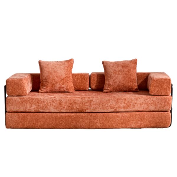 Floor Couch, Compression Sofa, Convertible Floor Sofa Bed With Pillow Back Support Armrest - Orange