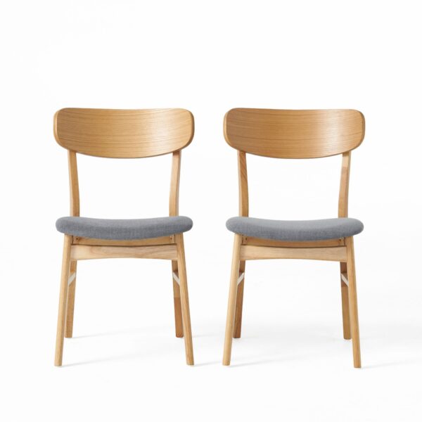 Dining Chair (Set of 2), Mid Century Dining Chairs With Cushioned Seats And Wood Frame - Dark Gray / Natural Oak