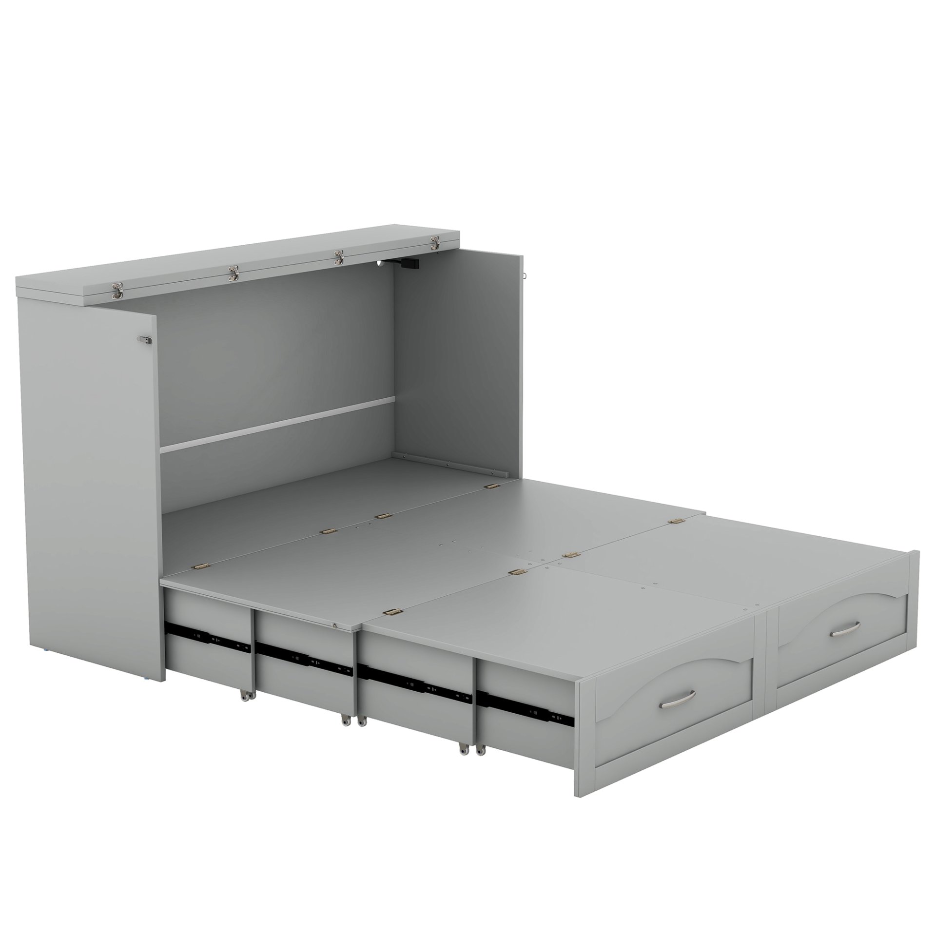 Queen Size Murphy Wall Bed With Drawer And A Set Of Sockets & USB Ports, Pulley Structure Design - Gray - Image 7