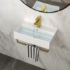 Wall Mounted Bathroom Sink With Towel Bar And Faucet - White / Gold - Image 2