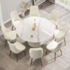 Modern Artificial Stone Round Plywood Base Dining Table, Can Accommodate 8 People, (Not Including Chairs) - White / Beige - Image 4