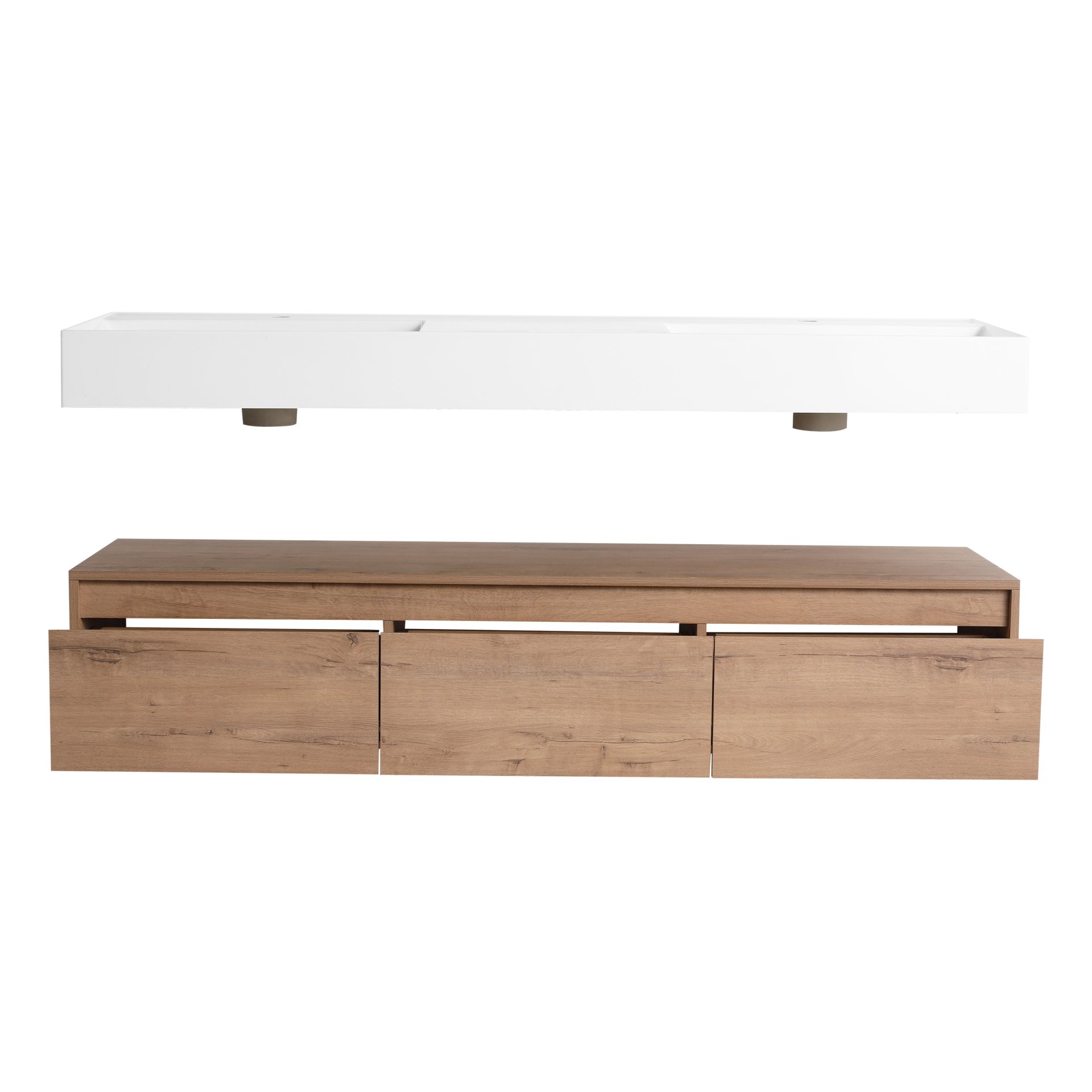 Contemporary Wall Mounted Bathroom Vanity With Dual Resin Sink And Soft Close Drawer - Imitative Oak - Image 15
