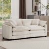 Modern Fabric Living Room Sofa 2 Seater With 4 Pillows Upholstered Deep Seating Loveseat Light Corduroy - Beige - Image 4