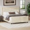 King Size Upholstered Bed Frame With Vertical Stripe Wingback And High Footboard - Cream - Image 2