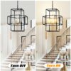 4 Light Metal Lantern Tiered Pendant Hanging Light Fixtures, Industrial Farmhouse Adjustable Height Chandeliers For Dining Room Hallway Foyer Entryway (E12 Bulbs Not Included) - Matte Black / Gold - Image 8